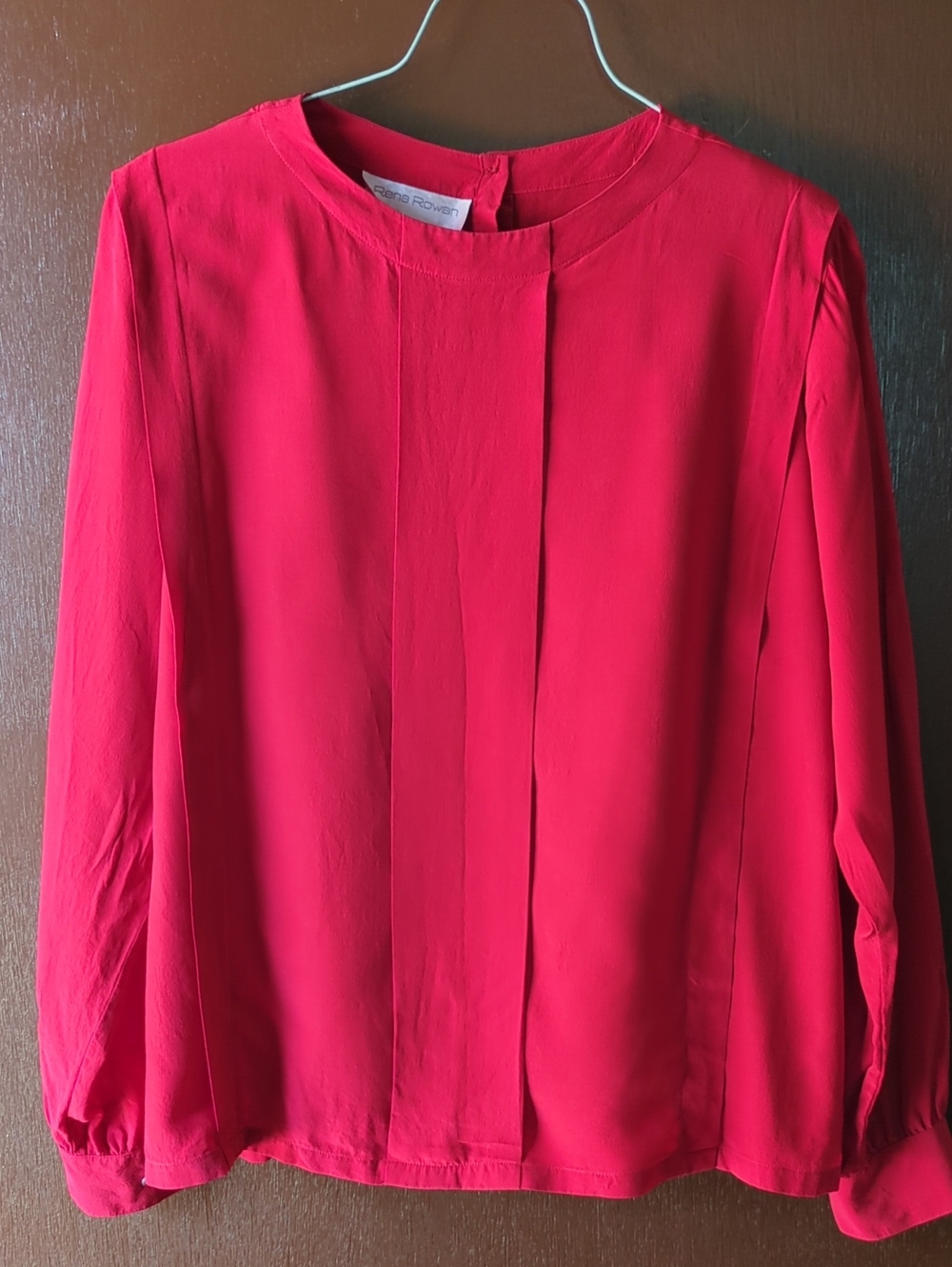 Rena Rowan Vibrant Red Long-Sleeve Crewneck Blouse